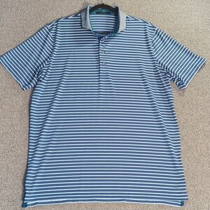 Greyson Clothiers Performance Blue Striped Polo Size Large Woven Spread Collar